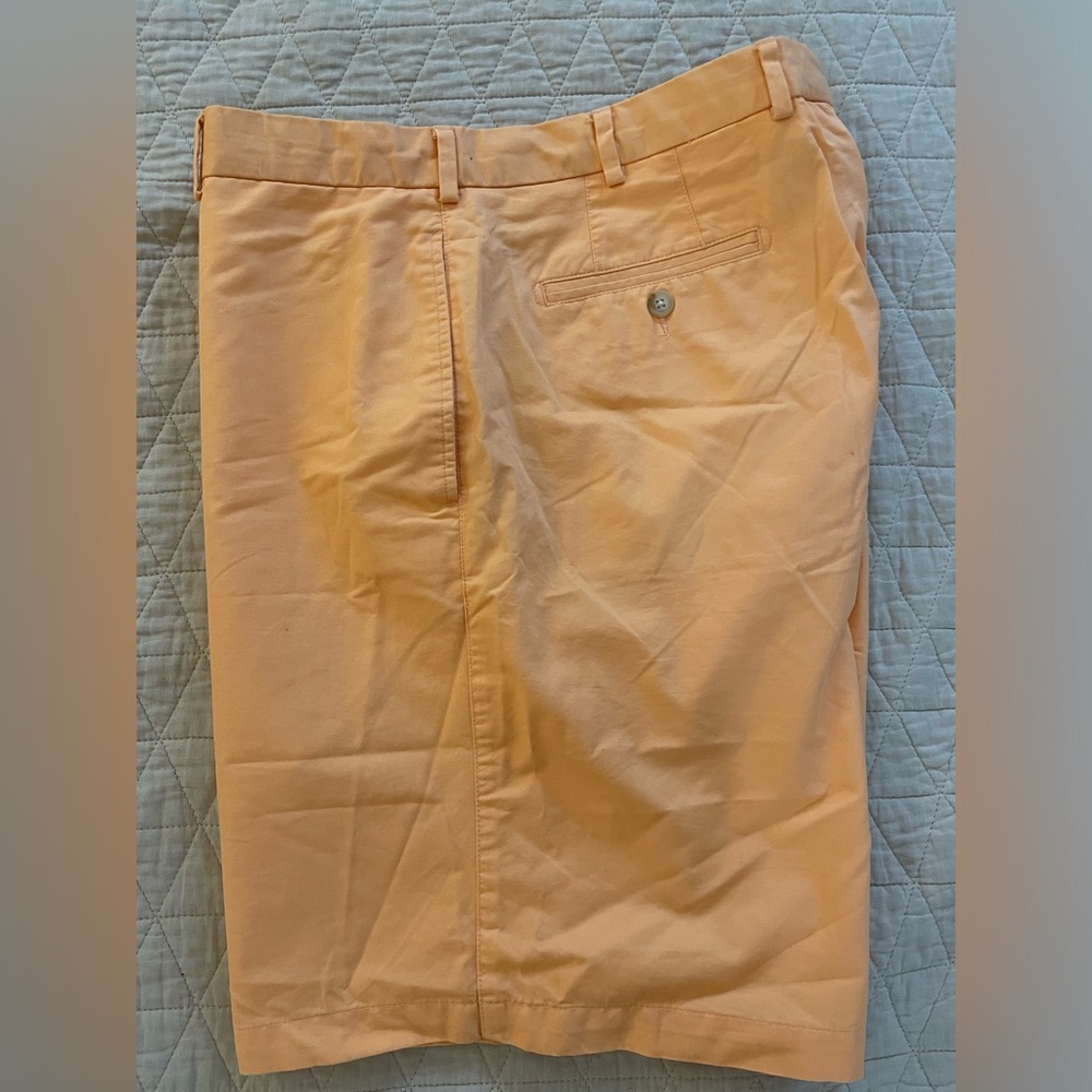 PETER MILLAR Cotton Poplin Flat Front Solid Print Shorts in Orange Size 38 $115